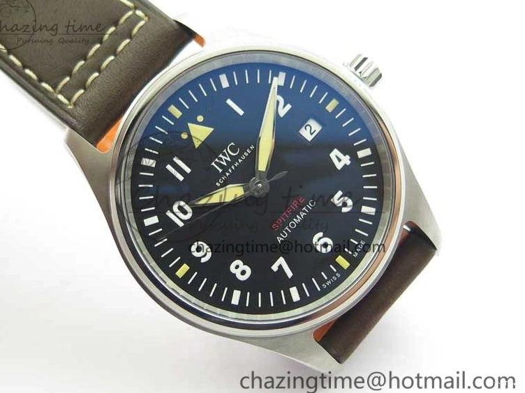 MIROTIME 0224 Original Pilot IW326803 SS MK 1:1 Best Edition Black Dial on Brown Leather Strap MIYOTA 7146